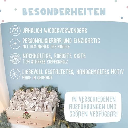 Personalisierte Adventskiste - Kinder Adventskalender aus Holz mit Namen - Weihnachtskalender für Kinder - hellomini (Re
