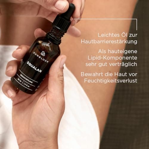 Squalane Leichtes Pflegeöl JUNGLÜCK - Vegan, für gesunde Hautschutzbarriere, Rein pflanzliches Squalan Öl zu 100% aus Ol