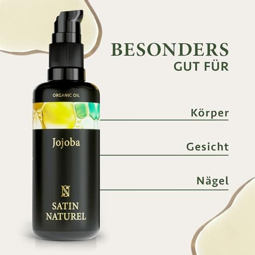 Satin Naturel Bio Jojobaöl 100ml – 100% Rein & Kaltgepresst – Gesichtsöl & Körperöl für Alle Hautarten – Vegane Naturpfl