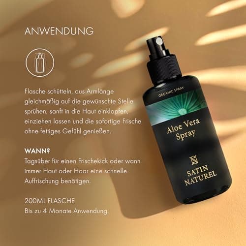 Satin Naturel Aloe Vera Gel 100% Vegan - Natürlich & Wirksam für Alle - Ideal für Sonnenbrand & nach SONNE - 200ml - Hau