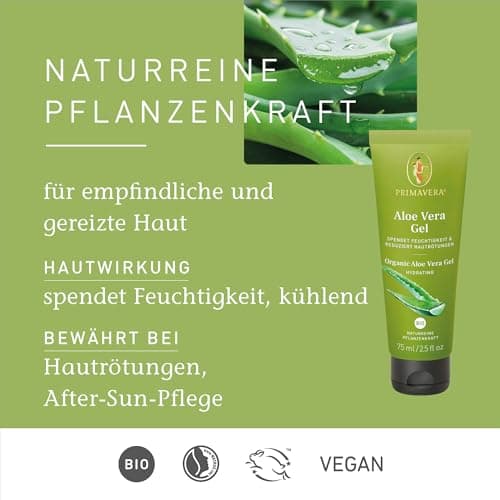 PRIMAVERA Aloe Vera Gel bio - veilich feuchtigkeitspendend - beruhigt Haut und reduziert Rötungen - vegan - 75 ml - Afte