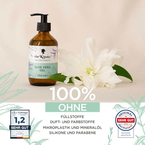 Bio Aloe Vera Gel Rein - Feuchtigkeitspflege für den Körper - Skincare Body Moisturizer 250ml - Sonnenbrandpflege - нату