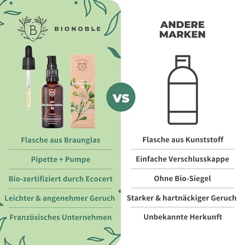 BIONOBLE Jojobaöl Bio Kaltgepresst für Sehnenpflege und Pickelregulation - Haare, Gesicht, Körper, Nägel - Hexanfrei, V