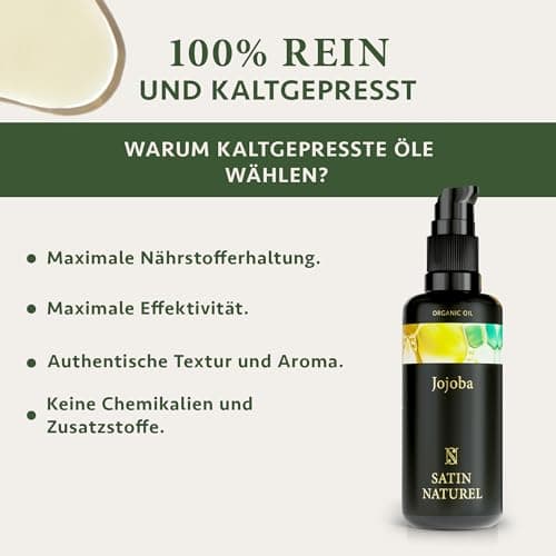 Satin Naturel Bio Jojobaöl 100ml – 100% Rein & Kaltgepresst – Gesichtsöl & Körperöl für Alle Hautarten – Vegane Naturpfl