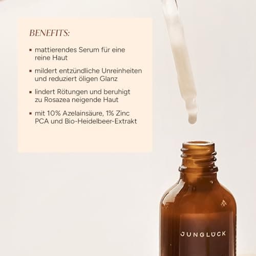 JUNGLÜCK Azelain Serum - Vegan, beruhigendes Gesichtsserum gegen Pickel & Rötungen - Azelainsäure reduziert Pigmente, Pi