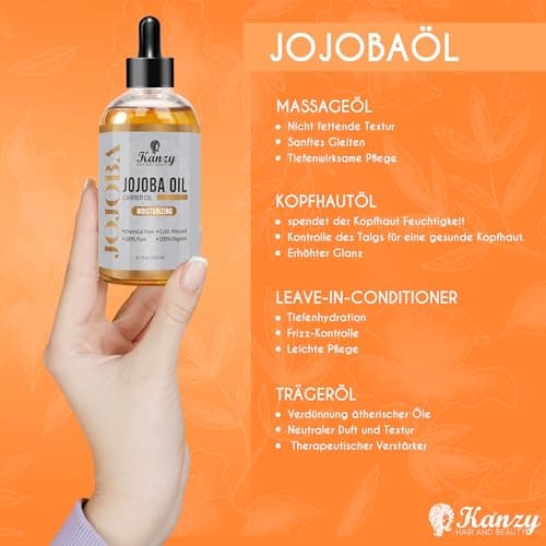 Kanzy Bio-Kalte-Druck-Jojobaöl 100% Reines Gold 120ml Gesichts- und Körperöl, Vegan & Hexanfrei, Anti-Falten, NATURALLY