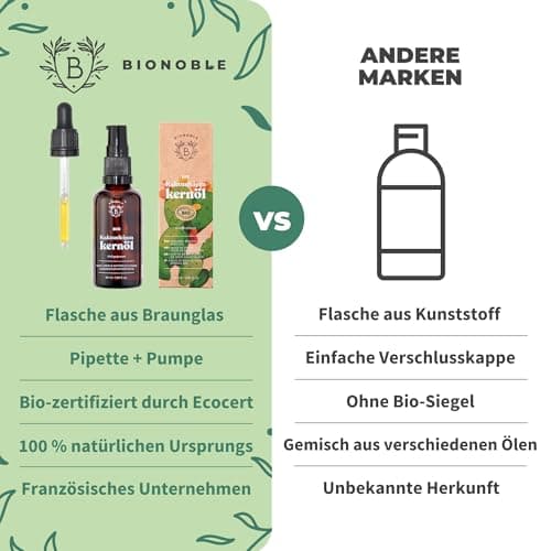 BIONOBLE Jojobaöl Bio Kaltgepresst für Sehnenpflege und Pickelregulation - Haare, Gesicht, Körper, Nägel - Hexanfrei, V