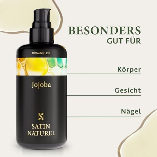 Satin Naturel Bio Jojobaöl 100ml – 100% Rein & Kaltgepresst – Gesichtsöl & Körperöl für Alle Hautarten – Vegane Naturpfl