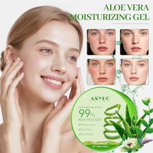 300 ML Aloe Vera Gel - 99% reine Bio-Aloe Vera Feuchtigkeitscreme für Gesicht und Körper | Sonnenbrand, trockene Haut, A