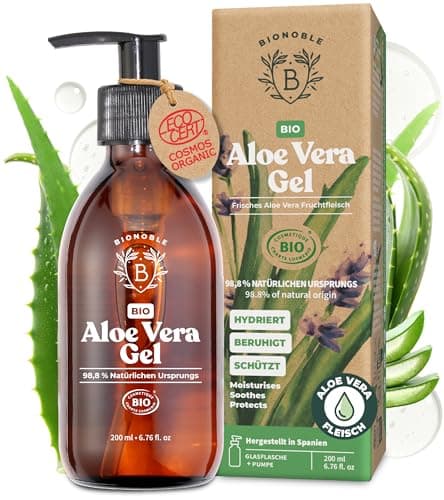 BIONOBLE Bio Aloe Vera Gel 100% Reines Blattgel Haare - Spendet Feuchtigkeit - Gesicht, Nach-Tagebad, Körper - 100ml Gla