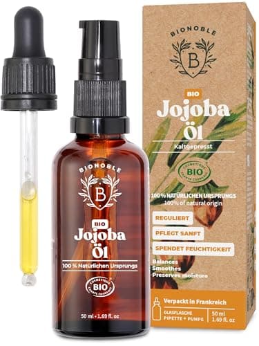 BIONOBLE Jojobaöl Bio Kaltgepresst für Sehnenpflege und Pickelregulation - Haare, Gesicht, Körper, Nägel - Hexanfrei, V