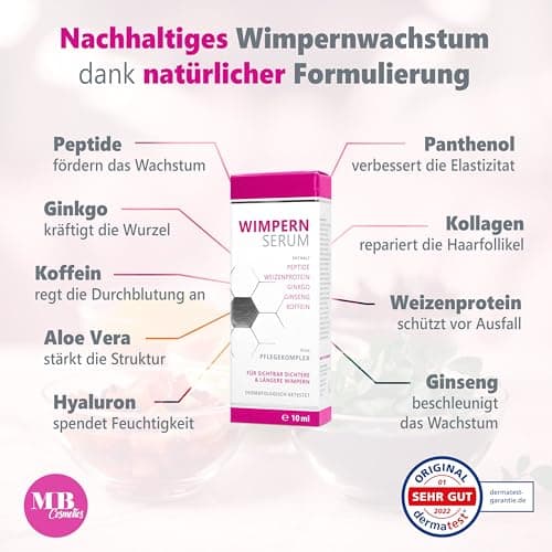 Testsieger 2025: Hormonfreies Wimpernserum ohne Hormone mit Hyaluron, Kollagen, Peptiden und Weizenprotein – Ideal für e