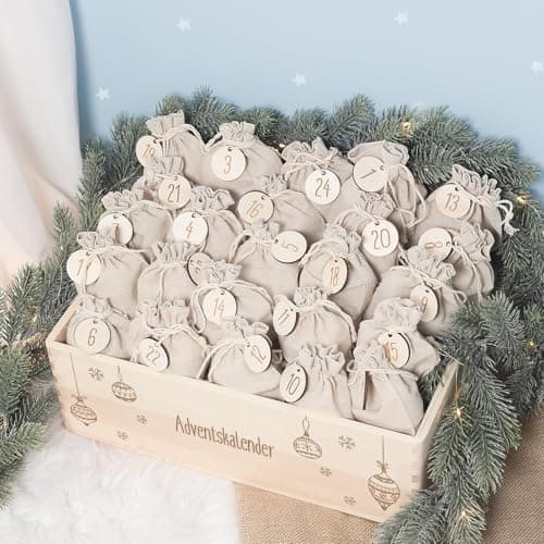 Personalisierte Adventskiste - Kinder Adventskalender aus Holz mit Namen - Weihnachtskalender für Kinder - hellomini (Re