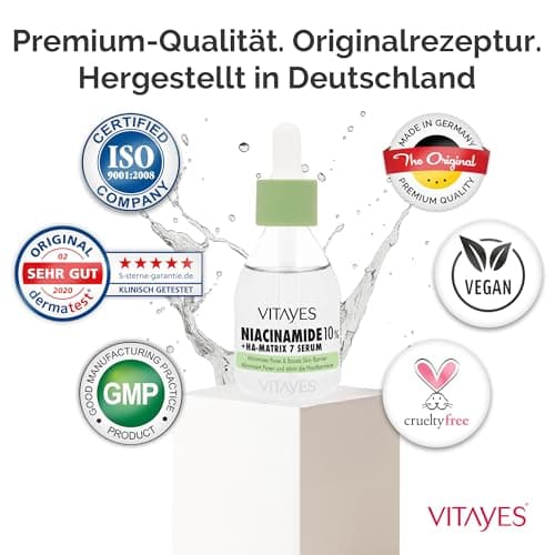 Vitayes 10% Niacinamide & Hyaluronsäure Serum – Feuchtigkeitsspendend & Hautbarriere-stärkend für Alternstext – 30 ml An