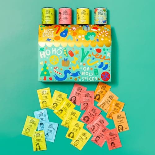 Just Spices Medium Gewürz Adventskalender 2025 - 24 leckere Gewürzmixe und Rezepte, 20 Gewürztütchen und 4 Dosen in Orig
