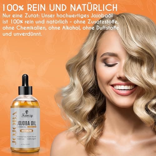 Kanzy Bio-Kalte-Druck-Jojobaöl 100% Reines Gold 120ml Gesichts- und Körperöl, Vegan & Hexanfrei, Anti-Falten, NATURALLY