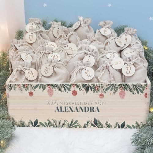 Personalisierte Adventskiste - Kinder Adventskalender aus Holz mit Namen - Weihnachtskalender für Kinder - hellomini (Re