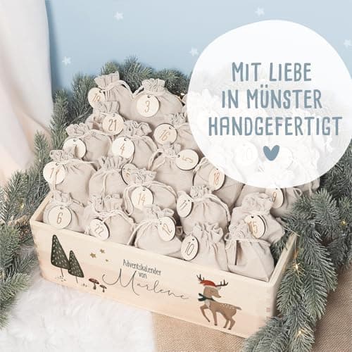 Personalisierte Adventskiste - Kinder Adventskalender aus Holz mit Namen - Weihnachtskalender für Kinder - hellomini (Re