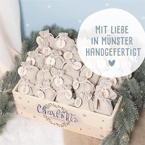 Personalisierte Adventskiste - Kinder Adventskalender aus Holz mit Namen - Weihnachtskalender für Kinder - hellomini (Re