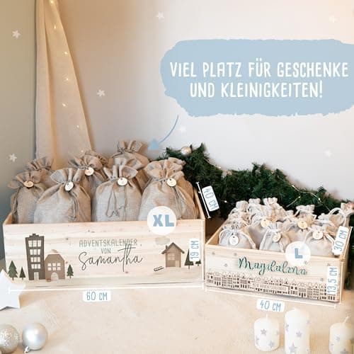 Personalisierte Adventskiste - Kinder Adventskalender aus Holz mit Namen - Weihnachtskalender für Kinder - hellomini (Re