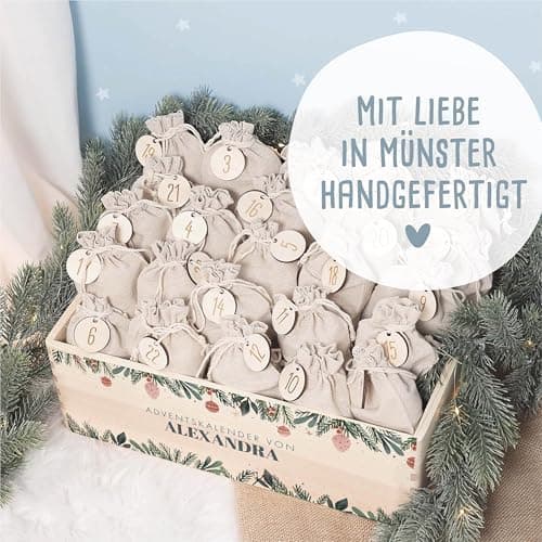 Personalisierte Adventskiste - Kinder Adventskalender aus Holz mit Namen - Weihnachtskalender für Kinder - hellomini (Re