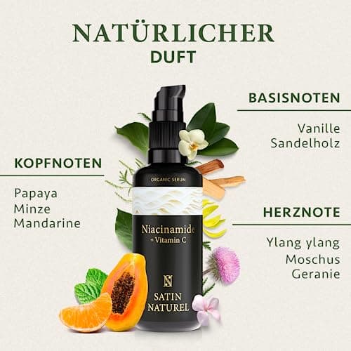 Satin Naturel Niacinamide Serum 100ml - Vegan - Gegen Überschüssiges Öl und Rötungen - Beseitigt Hautunreinheiten - Vita