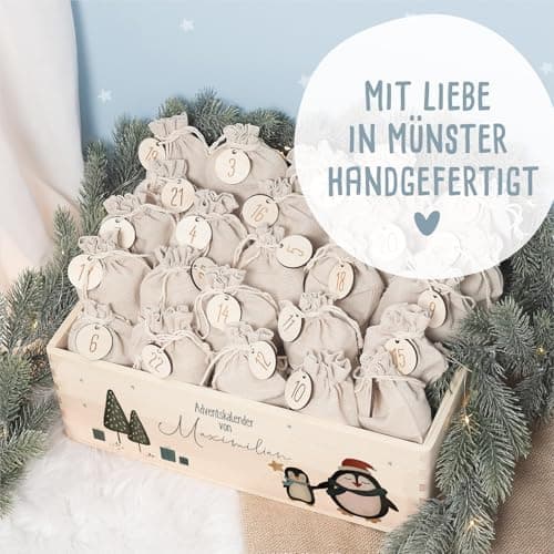 Personalisierte Adventskiste - Kinder Adventskalender aus Holz mit Namen - Weihnachtskalender für Kinder - hellomini (Re