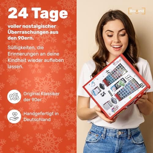 UMBRELLA® Retro Vintage Adventskalender 24x Süßigkeiten – Erinnerungen aus den 80ern, 90ern & 2000ern – Perfekt zum Nasc