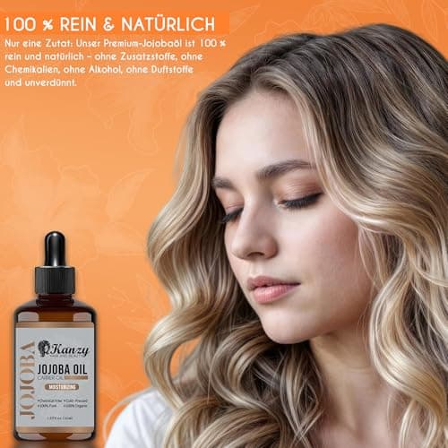 Kanzy Bio-Kalte-Druck-Jojobaöl 100% Reines Gold 120ml Gesichts- und Körperöl, Vegan & Hexanfrei, Anti-Falten, NATURALLY