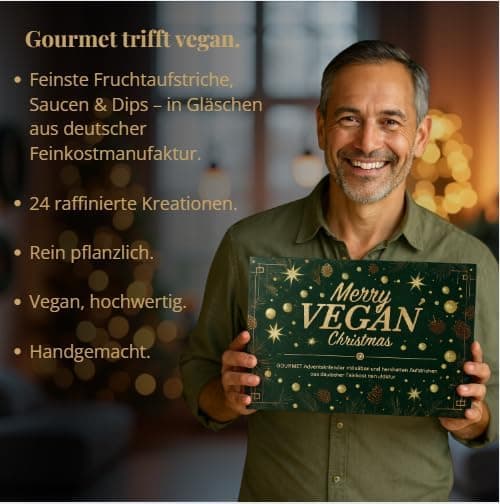 Adventskalender vegane Aufstriche 2025 für Vegane
| Adventskalender mit 24 köstlichen vegанen Aufstrichen als Geschenks