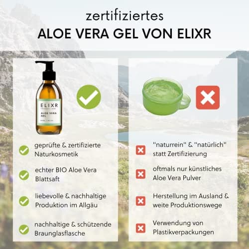 ELIXR Aloe Vera Gel BIO fürnatürliche Hautpflege I Zertifizierte Naturkosmetik I 230 ml I 100% Rein und Natürlich