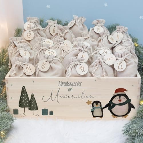 Personalisierte Adventskiste - Kinder Adventskalender aus Holz mit Namen - Weihnachtskalender für Kinder - hellomini (Re