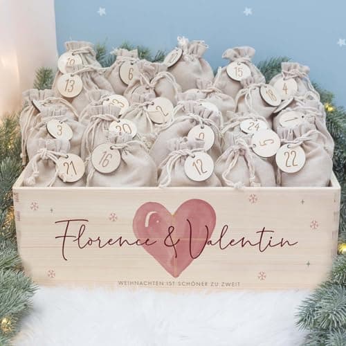 Personalisierte Adventskiste - Kinder Adventskalender aus Holz mit Namen - Weihnachtskalender für Kinder - hellomini (Re