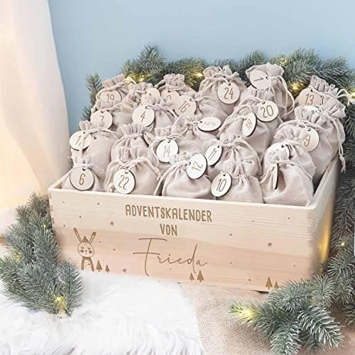 Personalisierte Adventskiste - Kinder Adventskalender aus Holz mit Namen - Weihnachtskalender für Kinder - hellomini (Re