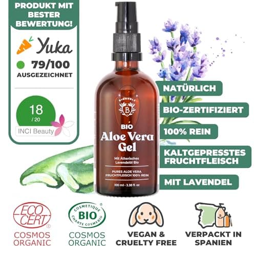 BIONOBLE Bio Aloe Vera Gel 100% Reines Blattgel Haare - Spendet Feuchtigkeit - Gesicht, Nach-Tagebad, Körper - 100ml Gla