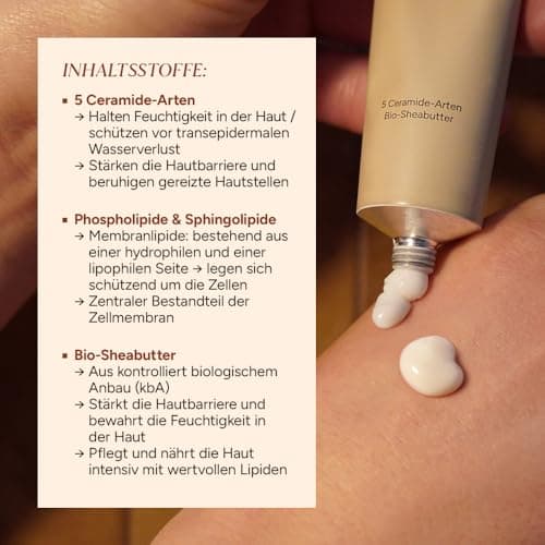 JUNGLÜCK Ceramide Handcreme - Feuchtigkeitsspendende Pflege für trockene und raue Hände - Schnell einziehende Creme ohne