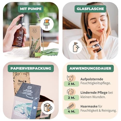 BIONOBLE Bio Aloe Vera Gel 100% Reines Blattgel Haare - Spendet Feuchtigkeit - Gesicht, Nach-Tagebad, Körper - 100ml Gla