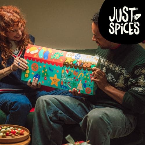 Just Spices Medium Gewürz Adventskalender 2025 - 24 leckere Gewürzmixe und Rezepte, 20 Gewürztütchen und 4 Dosen in Orig