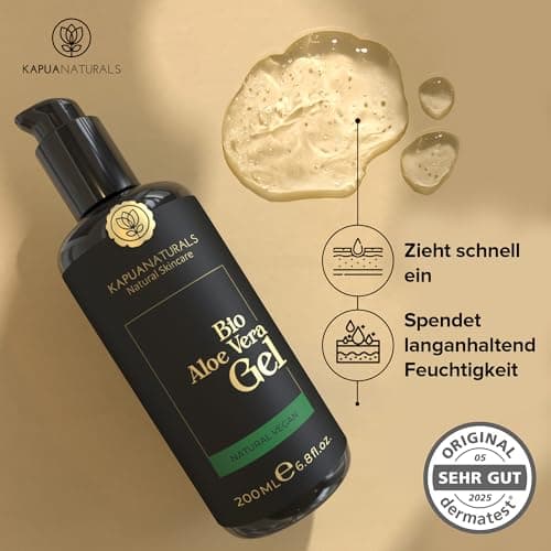 Aloe Vera Gel 100 Prozent BIO • 100 % reiner Aloe Vera Saft • Gesicht & Körper Pflege • Vegan & ohne Duftstoffe • Nach S