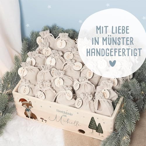 Personalisierte Adventskiste - Kinder Adventskalender aus Holz mit Namen - Weihnachtskalender für Kinder - hellomini (Re