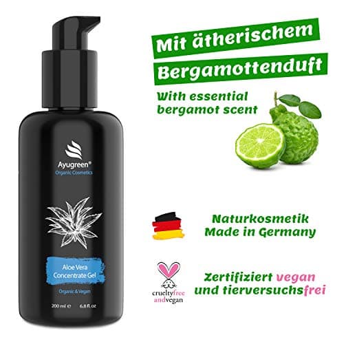 Aloe Vera Gel BIO für Gesicht und Körper - rein natürlicher Saft - 200ml Glasflasche - vegan - Made in Germany