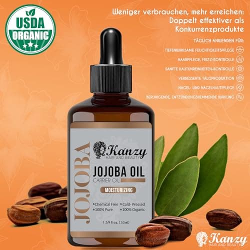 Kanzy Bio-Kalte-Druck-Jojobaöl 100% Reines Gold 120ml Gesichts- und Körperöl, Vegan & Hexanfrei, Anti-Falten, NATURALLY