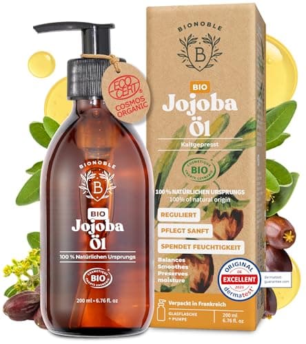 BIONOBLE Jojobaöl Bio Kaltgepresst für Sehnenpflege und Pickelregulation - Haare, Gesicht, Körper, Nägel - Hexanfrei, V