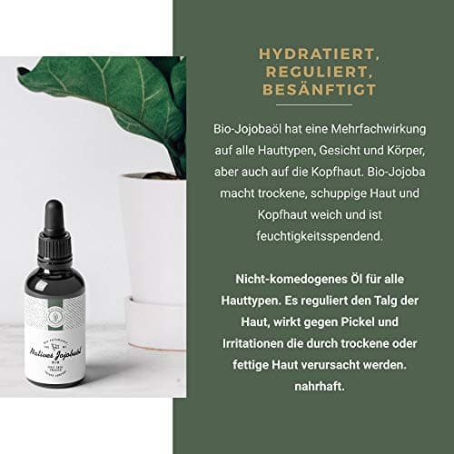 BIO Jojobaöl 100ml - Rein, Kaltgepresst - Reinigung und Pflege für Haut und Haare - Glasflasche
| 100ml BIO Jojobaöl -