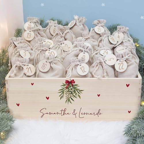 Personalisierte Adventskiste - Kinder Adventskalender aus Holz mit Namen - Weihnachtskalender für Kinder - hellomini (Re