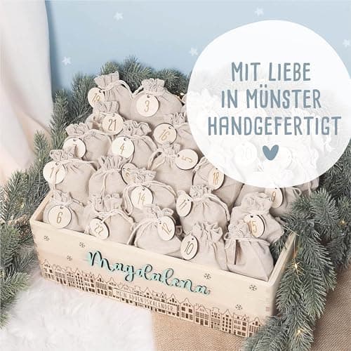 Personalisierte Adventskiste - Kinder Adventskalender aus Holz mit Namen - Weihnachtskalender für Kinder - hellomini (Re
