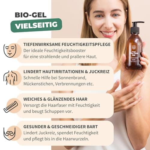 BIONOBLE Bio Aloe Vera Gel 100% Reines Blattgel Haare - Spendet Feuchtigkeit - Gesicht, Nach-Tagebad, Körper - 100ml Gla