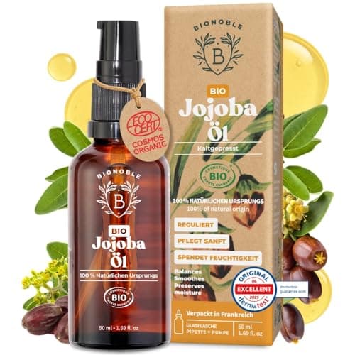BIONOBLE Jojobaöl Bio Kaltgepresst für Sehnenpflege und Pickelregulation - Haare, Gesicht, Körper, Nägel - Hexanfrei, V