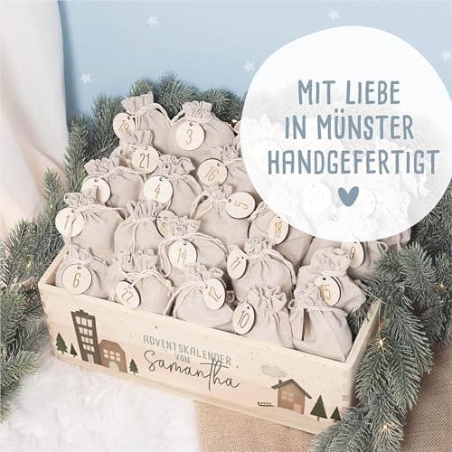 Personalisierte Adventskiste - Kinder Adventskalender aus Holz mit Namen - Weihnachtskalender für Kinder - hellomini (Re