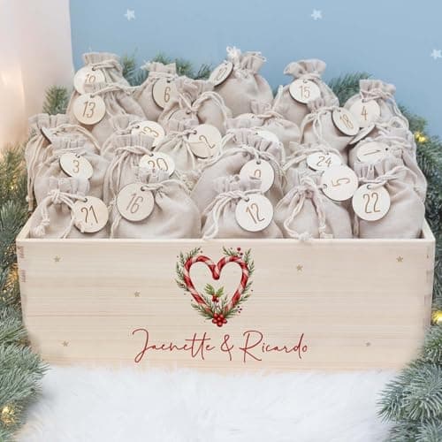 Personalisierte Adventskiste - Kinder Adventskalender aus Holz mit Namen - Weihnachtskalender für Kinder - hellomini (Re